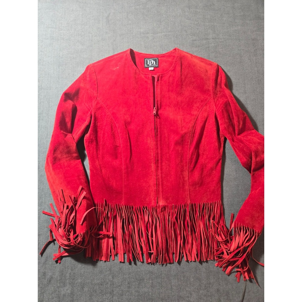 Double D Ranch Leather Jacket Womens Small Full Zip Fringe Suede Boho Western